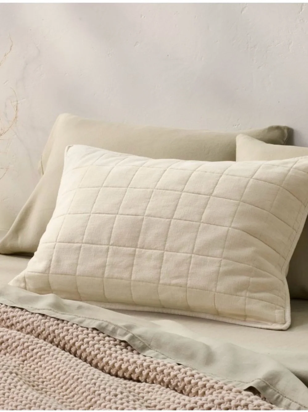 Casaluna King Linen Blend Quilted Pillow Sham Ivory Textured Quiet Luxury
